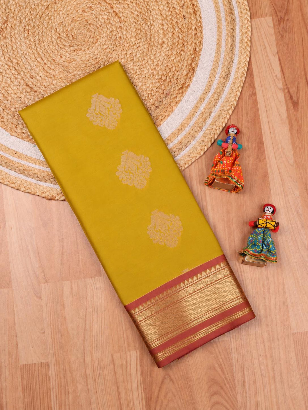 Divya — Mustard Olive Art Silk Saree