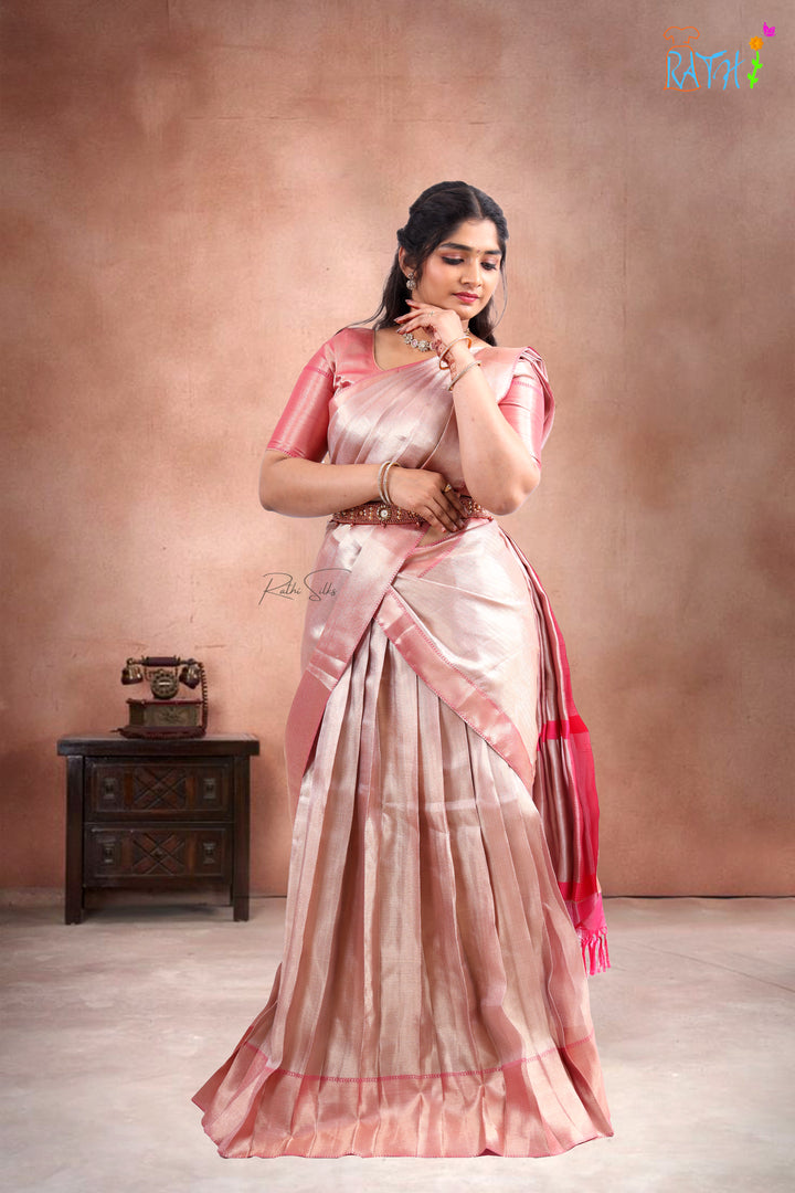 Elegant Blush Pink Art Silk Half Saree