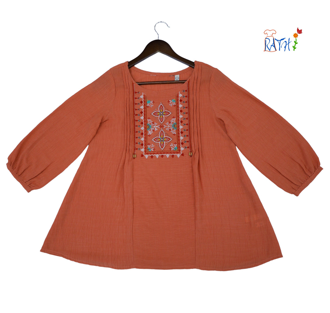 Rayon Embroidered Cotton Kurta Top