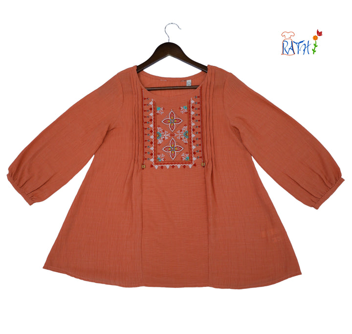 Rayon Embroidered Cotton Kurta Top