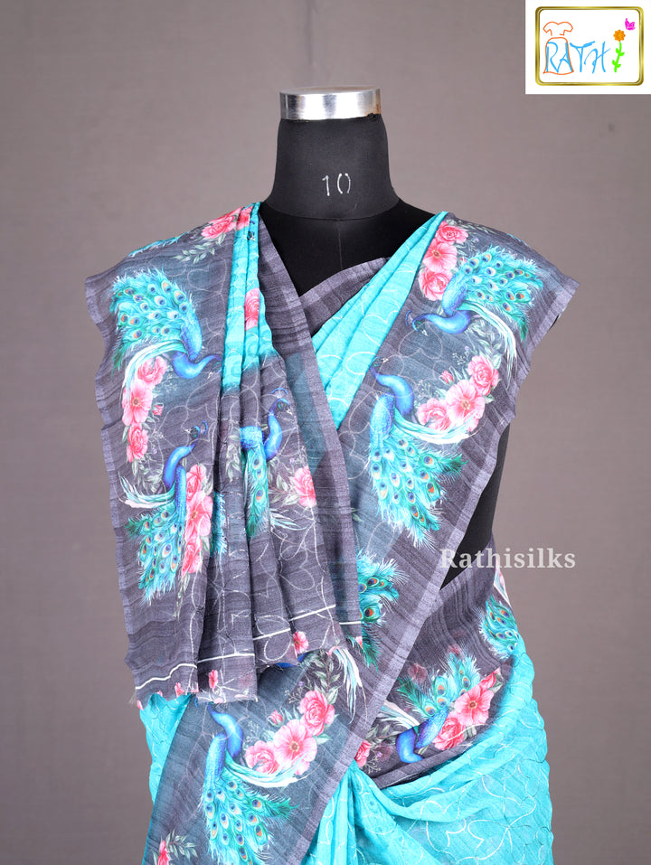 Graceful Light Blue Synthetic Saree