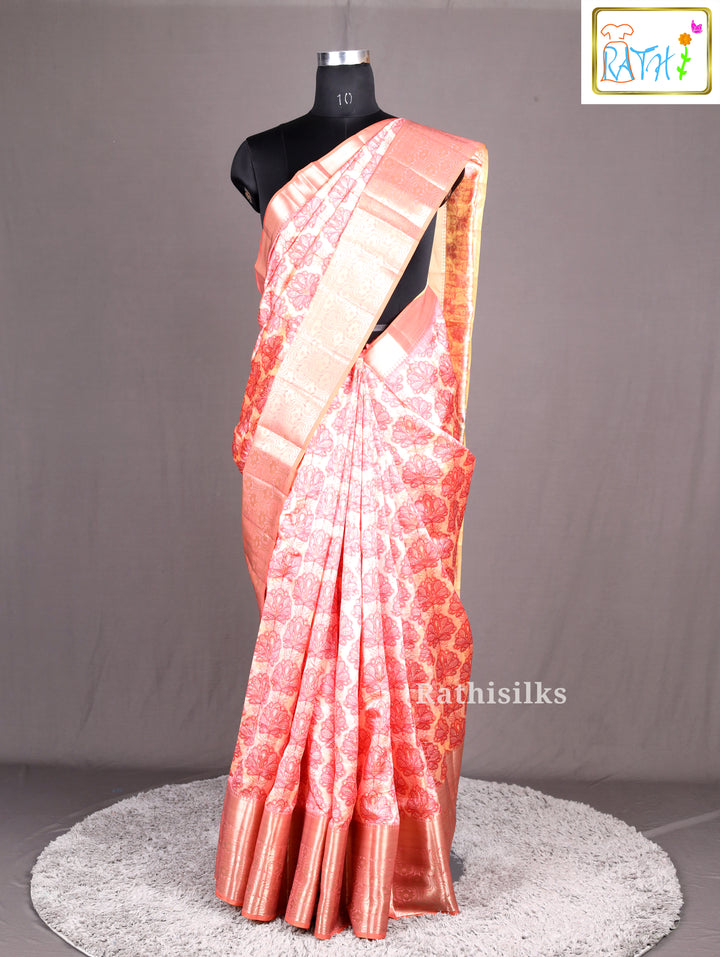 Graceful Peach Synthetic Saree