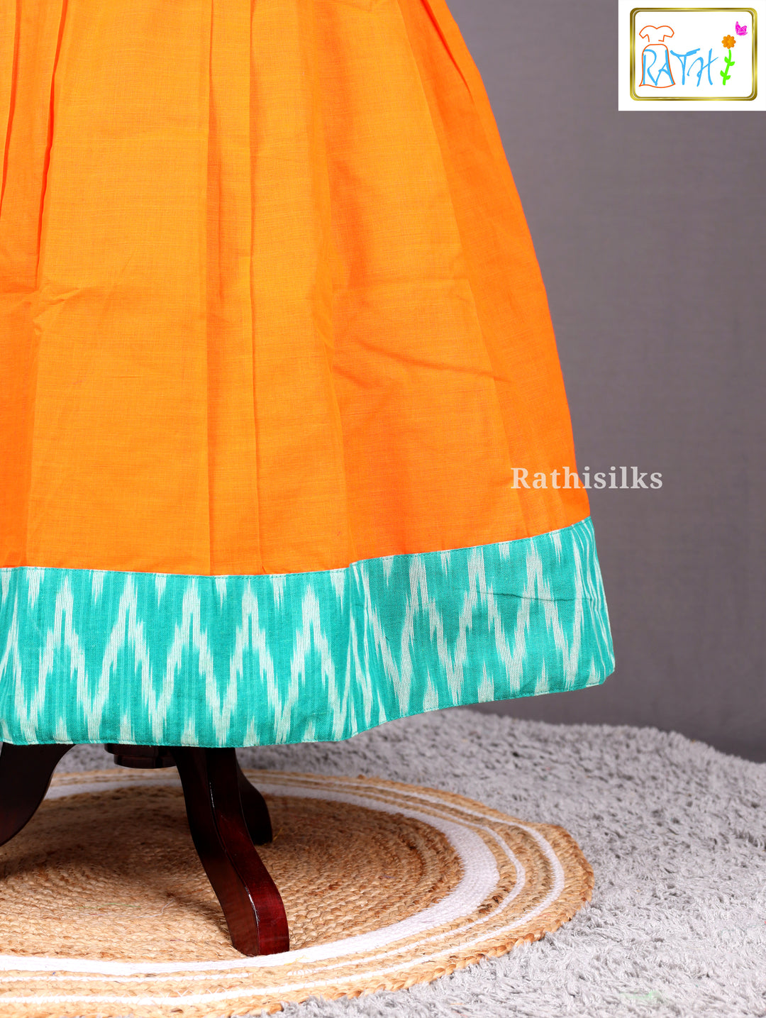 Orange and Green Ikat Cotton Pavadai Set