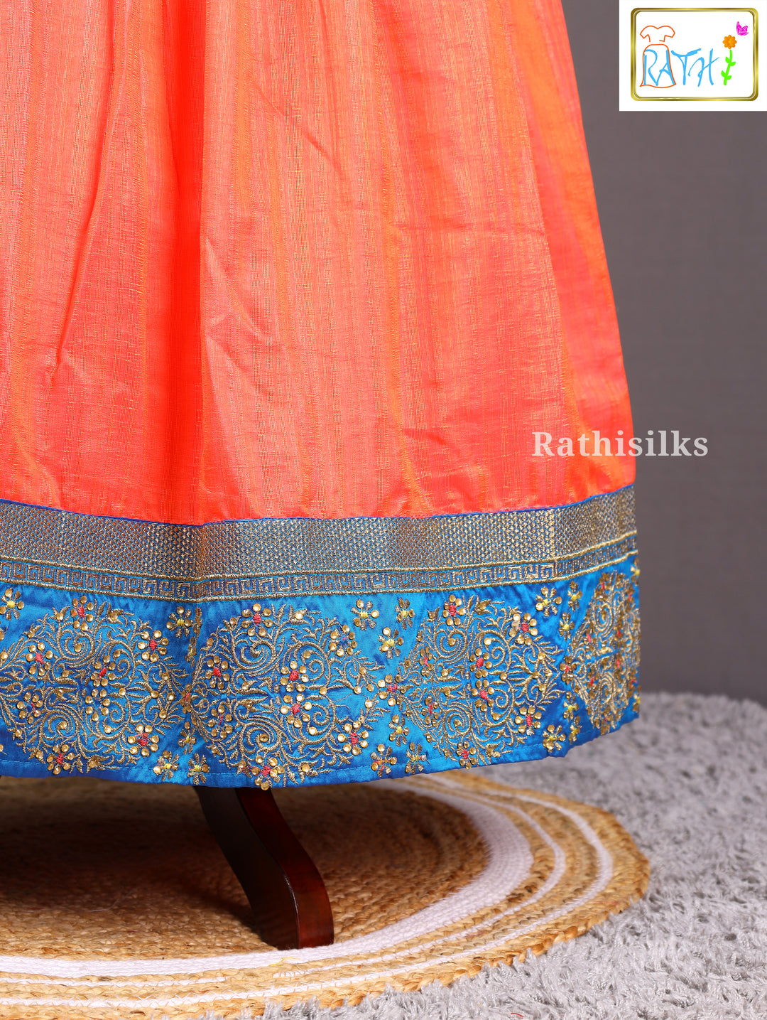 Elegant Blue & Peach Art Silk Pavadai Sattai