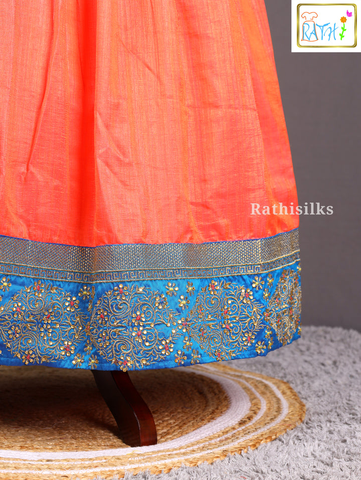 Elegant Blue & Peach Art Silk Pavadai Sattai