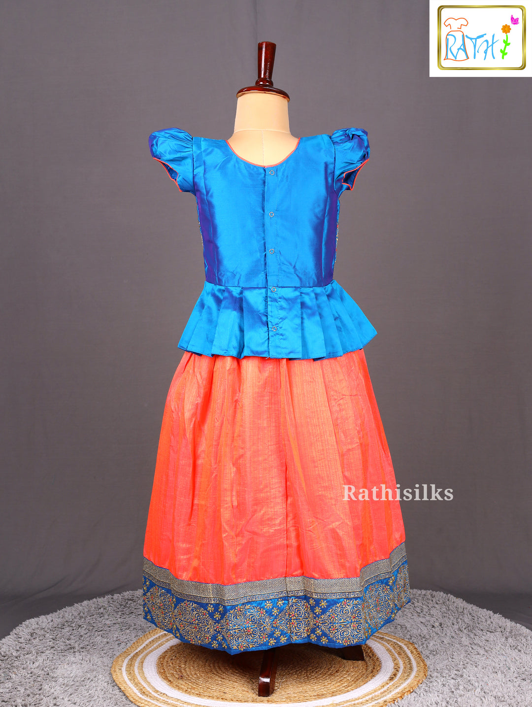 Elegant Blue & Peach Art Silk Pavadai Sattai