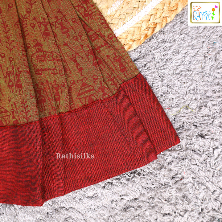 Elegant Brown & Maroon Mangalagiri Cotton Short Frock