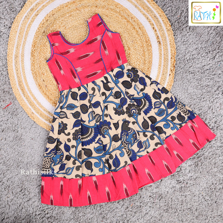 Pink Ikat & Beige Kalamkari Frock
