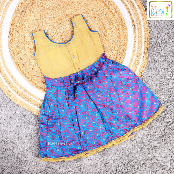 Elegant Blue & Gold Embroidered Frock