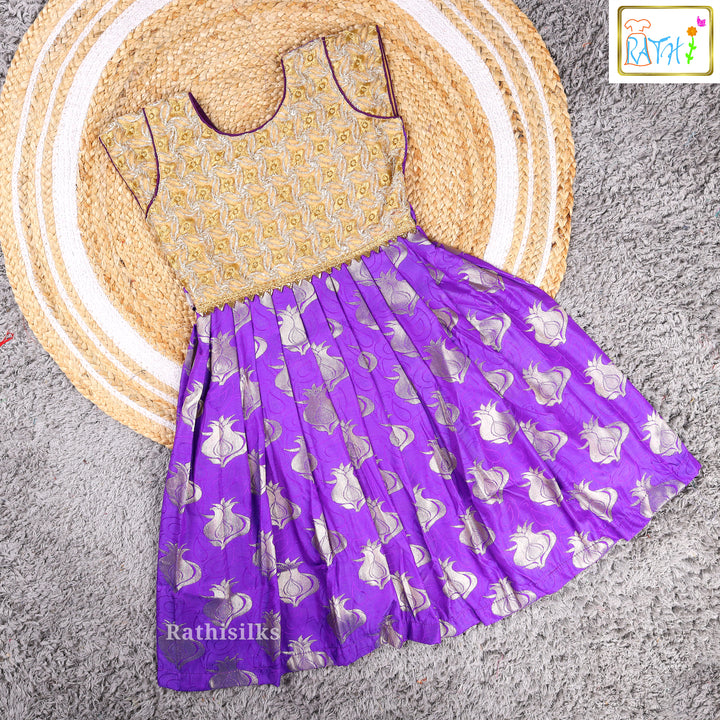 Elegant Gold & Purple Embroidered Frock