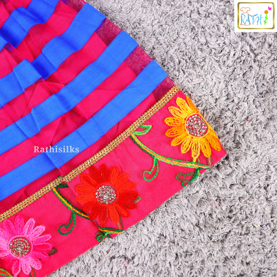 Vibrant Pink & Blue Embroidered Frock