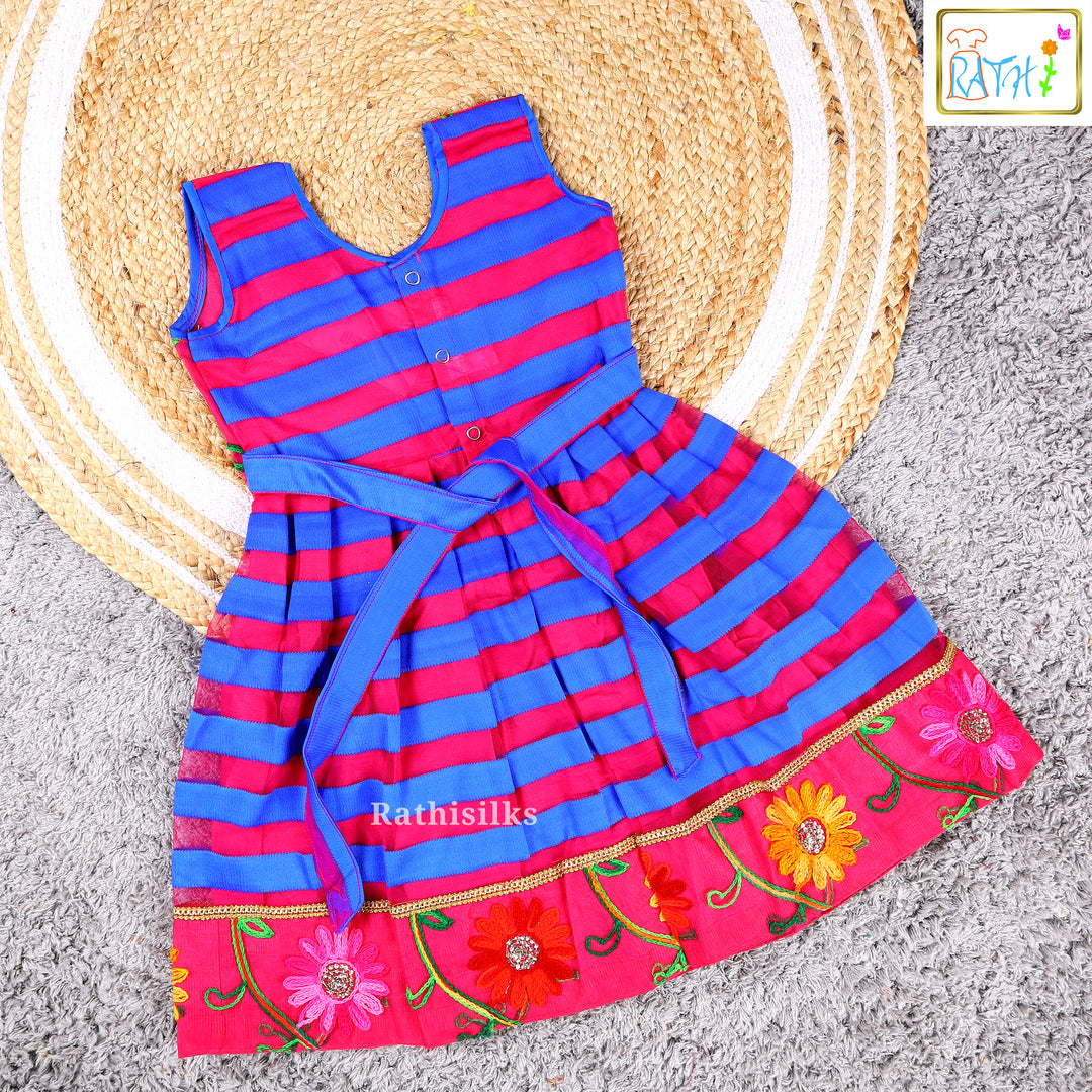 Vibrant Pink & Blue Embroidered Frock