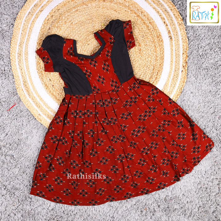 Elegant Maroon & Black Cotton Frock