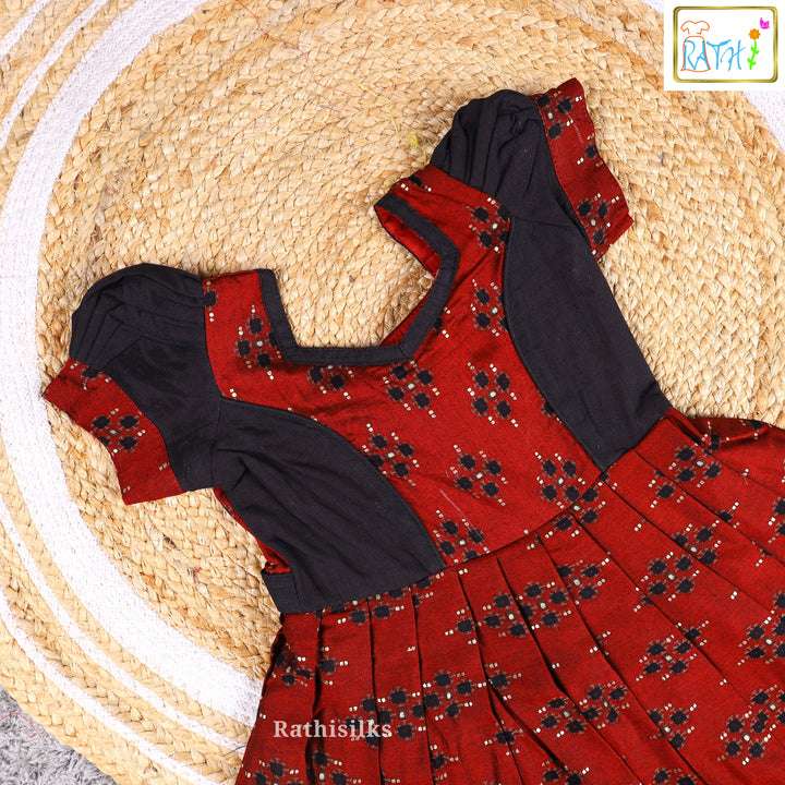 Elegant Maroon & Black Cotton Frock