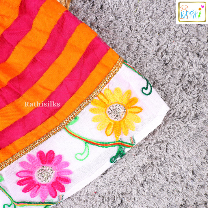 Vibrant Pink & Orange Embroidered Frock