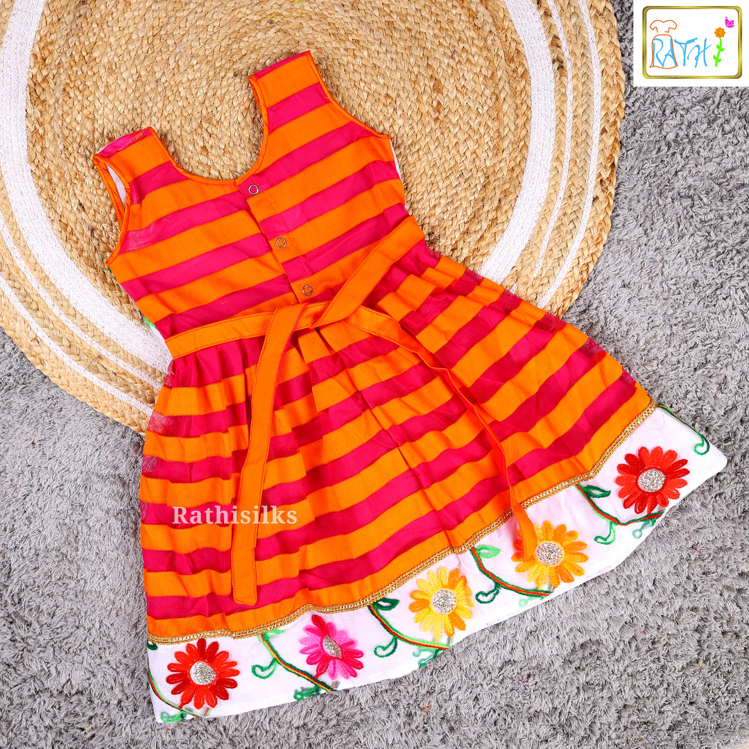Vibrant Pink & Orange Embroidered Frock