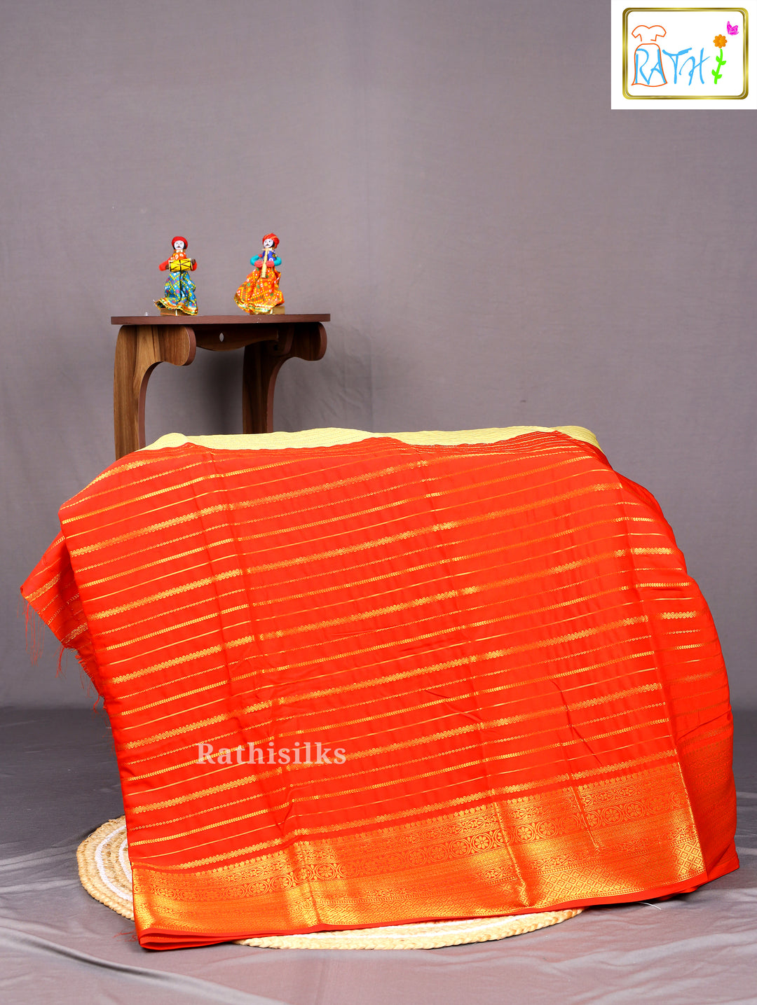 Sandal & Red Art Silk Saree