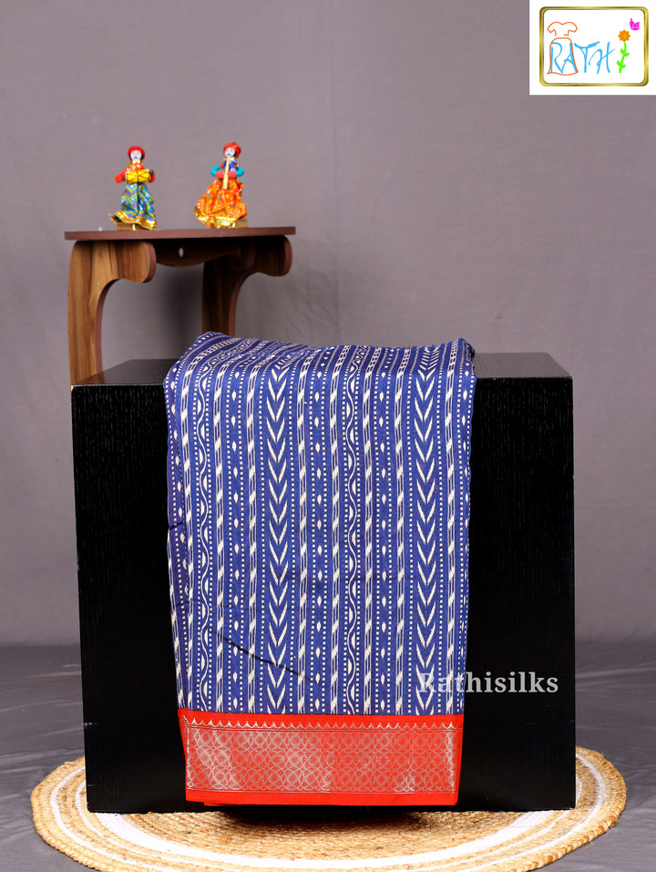 Elegant Blue Printed Synthetic Saree