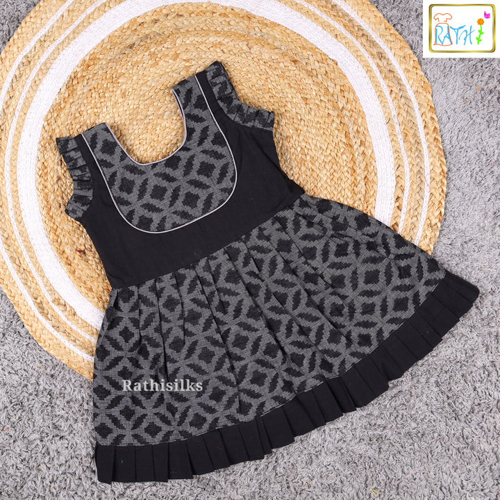 Black Ikat Pattern Cotton Frock