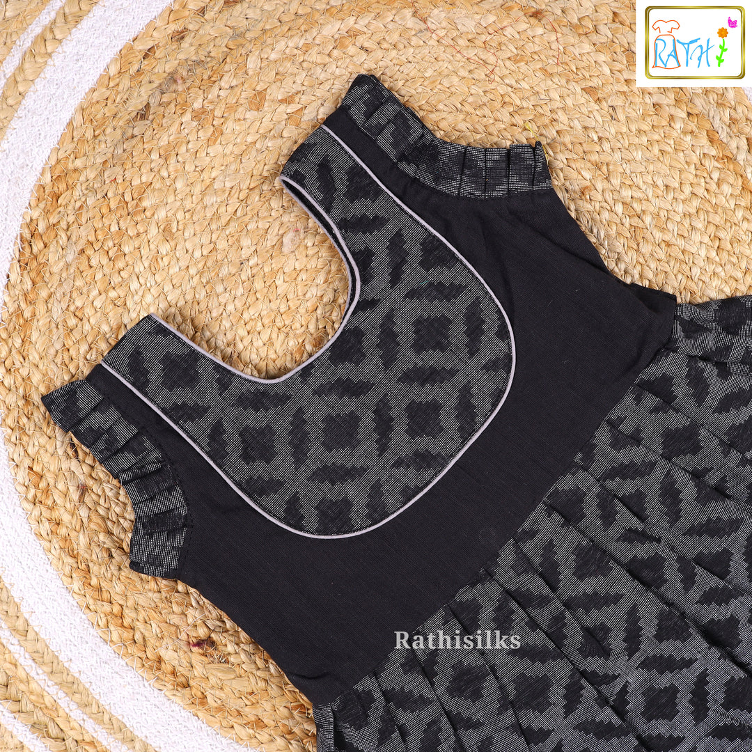 Black Ikat Pattern Cotton Frock