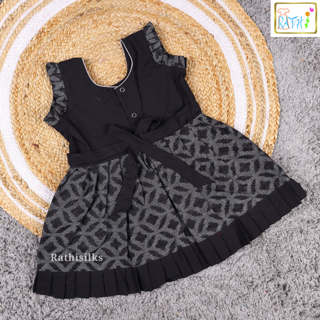 Black Ikat Pattern Cotton Frock