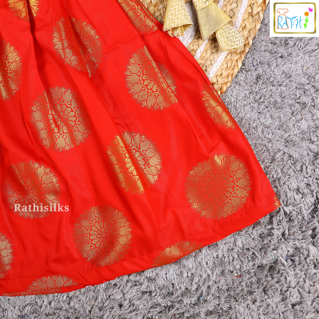 Gold Blouse with Red Art Silk Pavadai Set