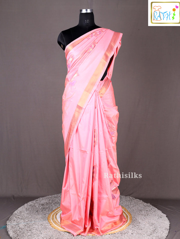 Peach Pink Semi Soft Silk Saree