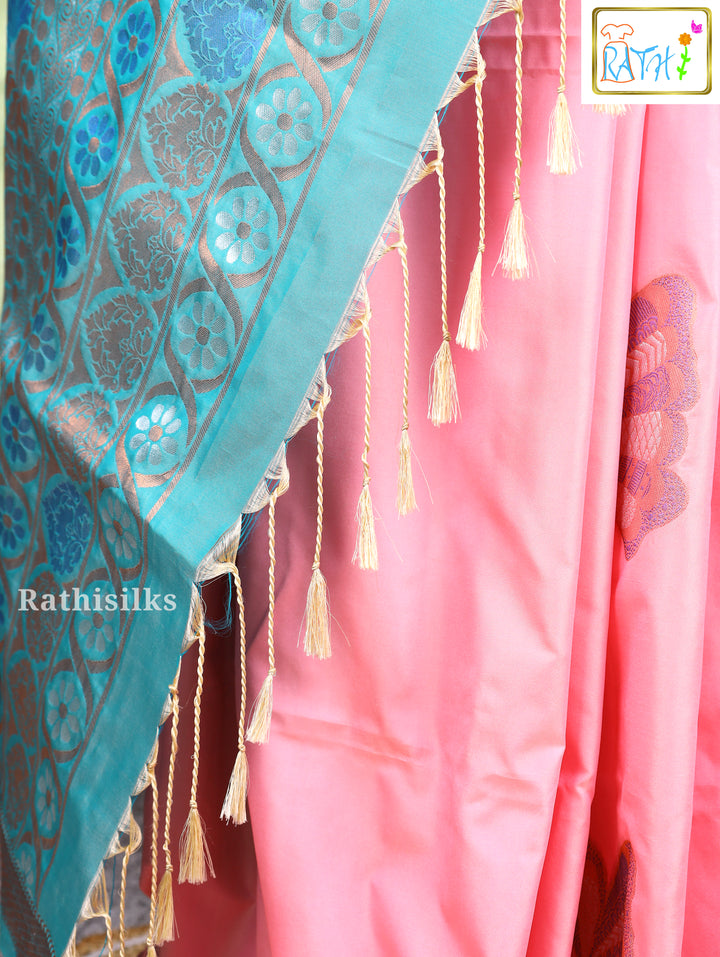 Peach Pink Semi Soft Silk Saree