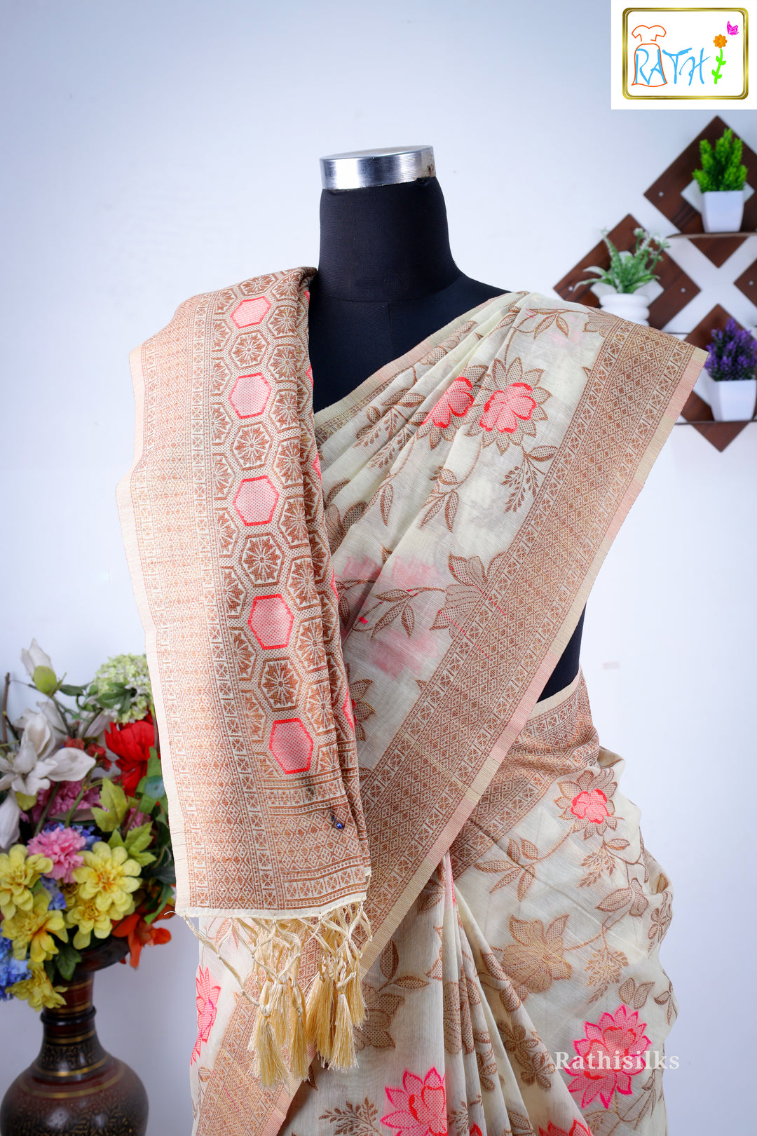 Synthetic Floral Print Saree