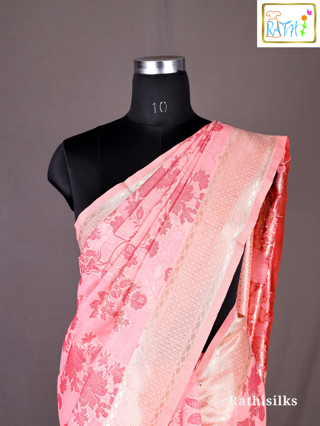 Peach Pink Semi Raw Silk Saree