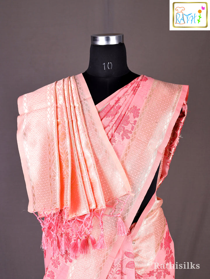 Peach Pink Semi Raw Silk Saree