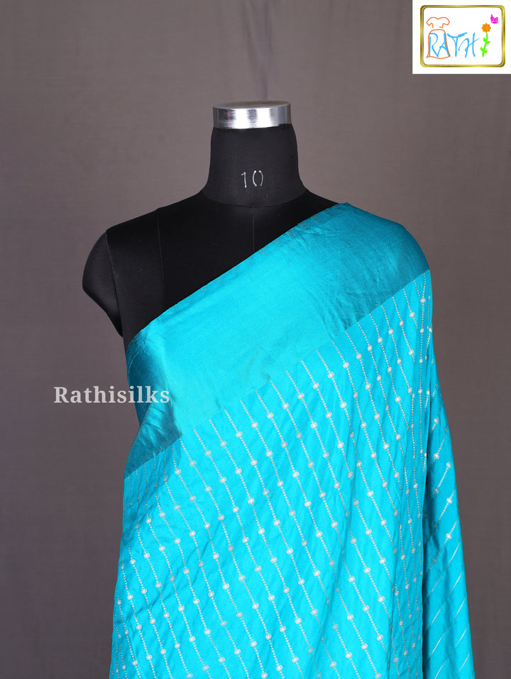 Turquoise Silver Motif Art Silk Saree