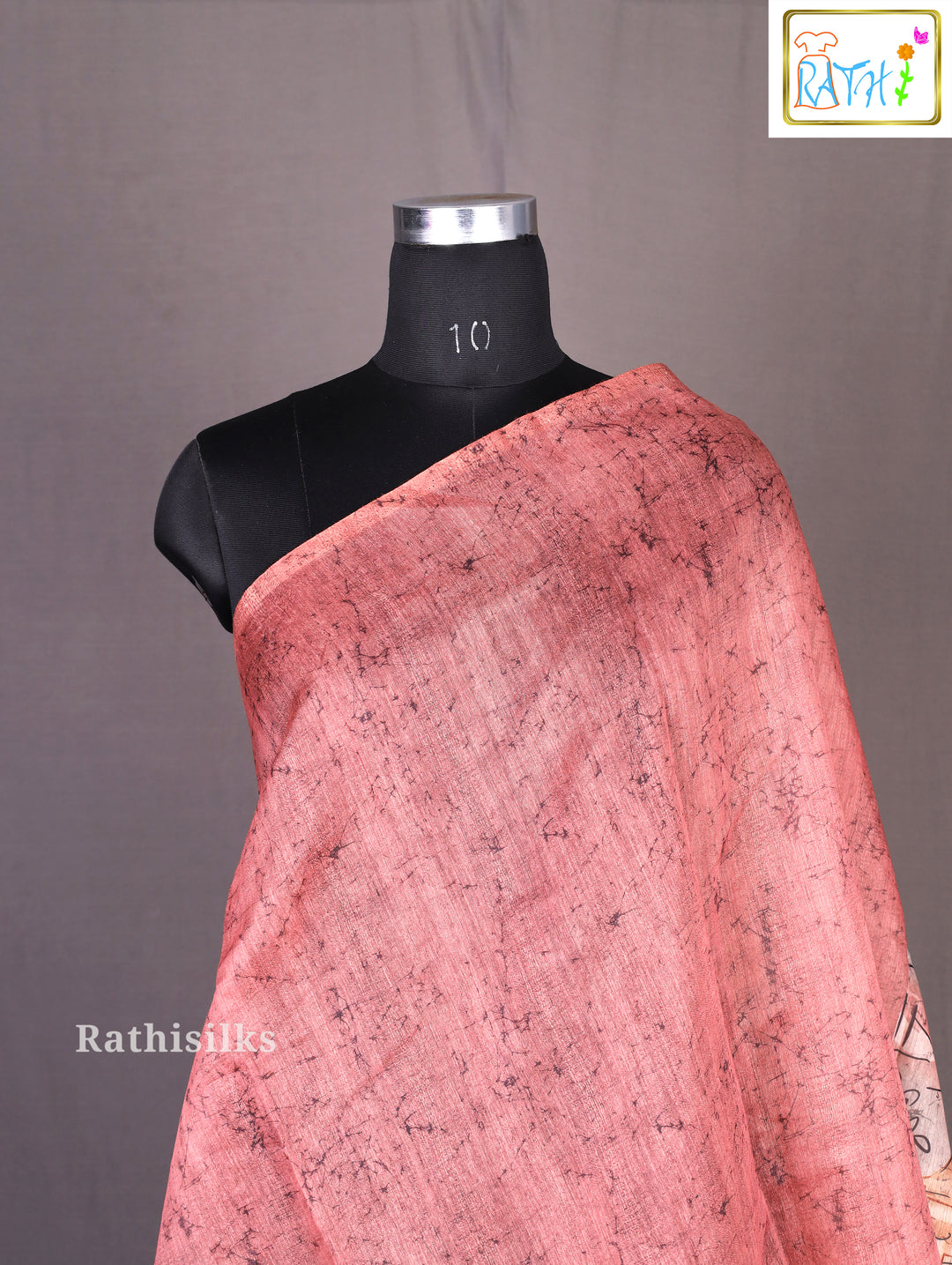 Peach Scallop Border Printed Synthetic Saree