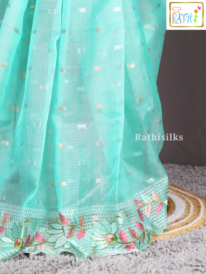 Mint Green Floral Organza Saree