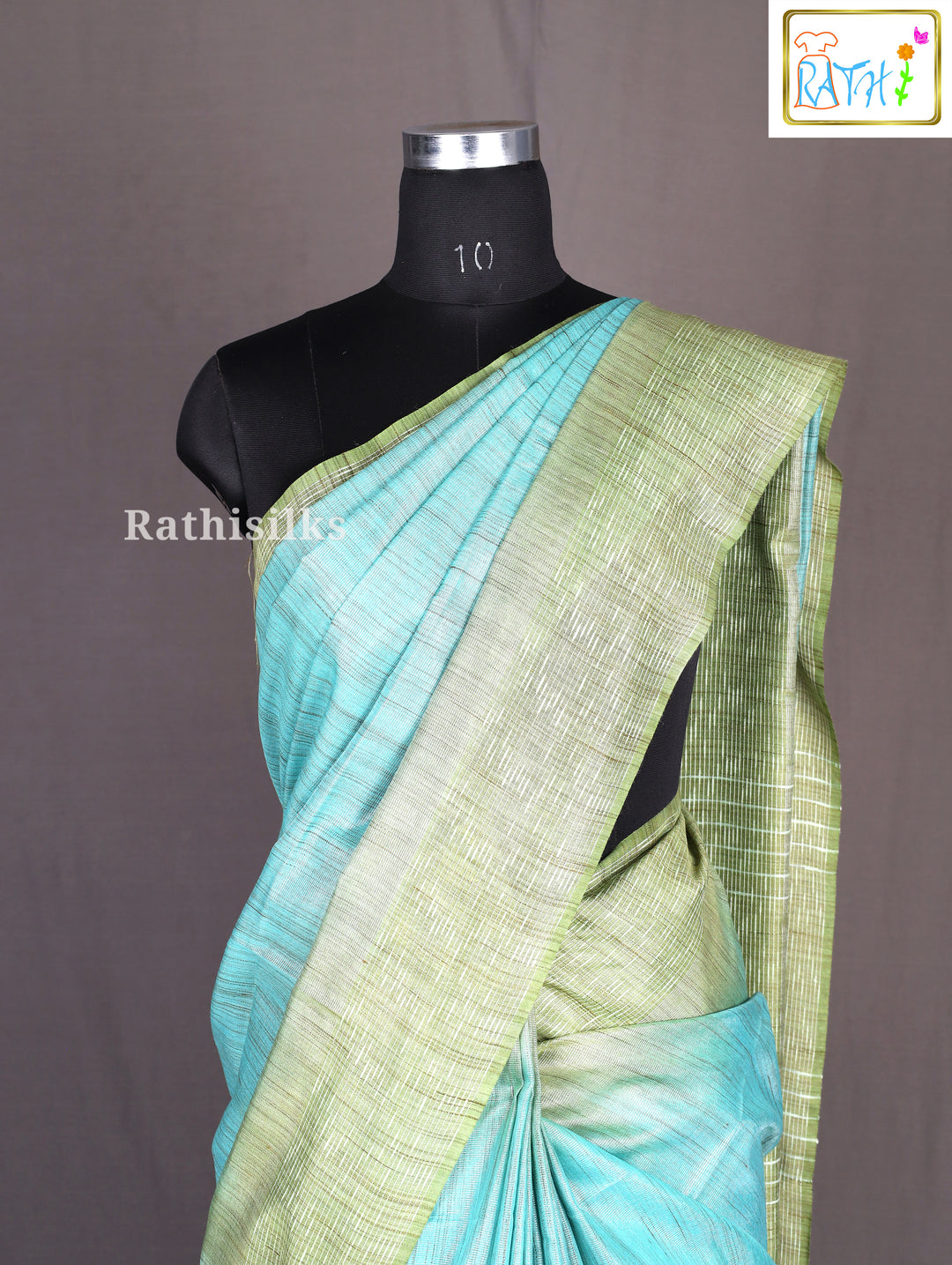 Aqua Green Checked Cotta Cotton Saree