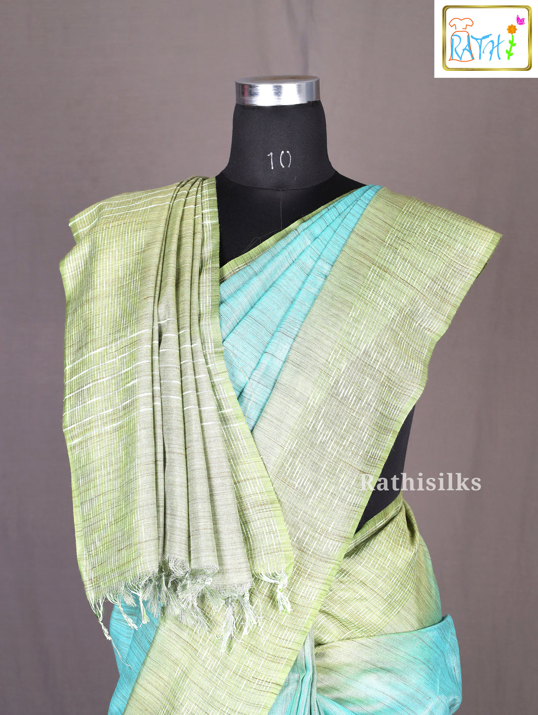 Aqua Green Checked Cotta Cotton Saree