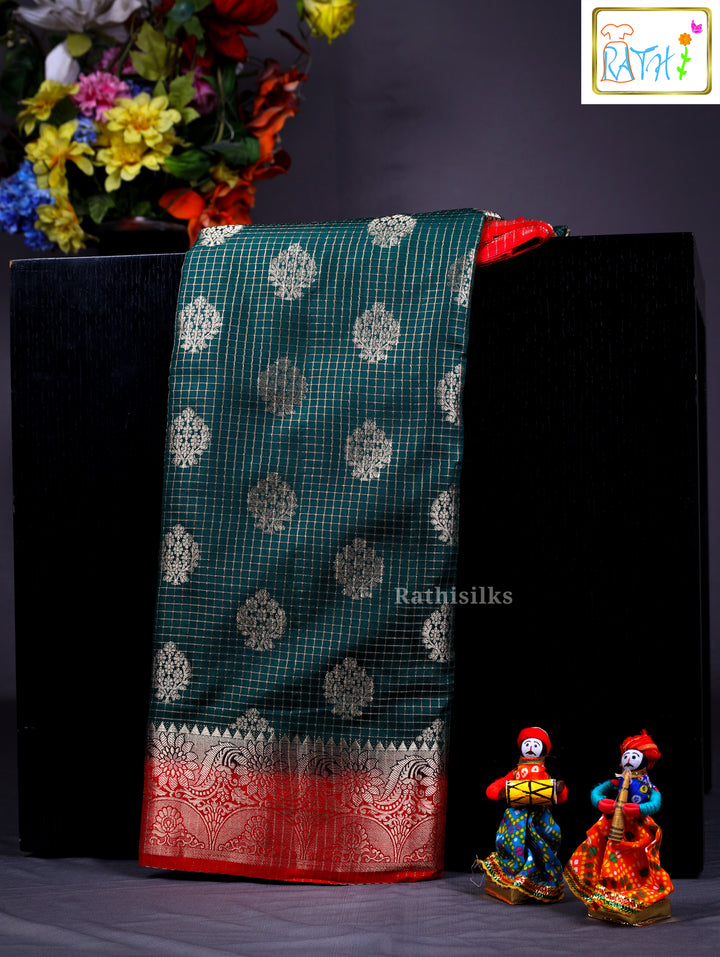 Synthetic Raw Checked Saree