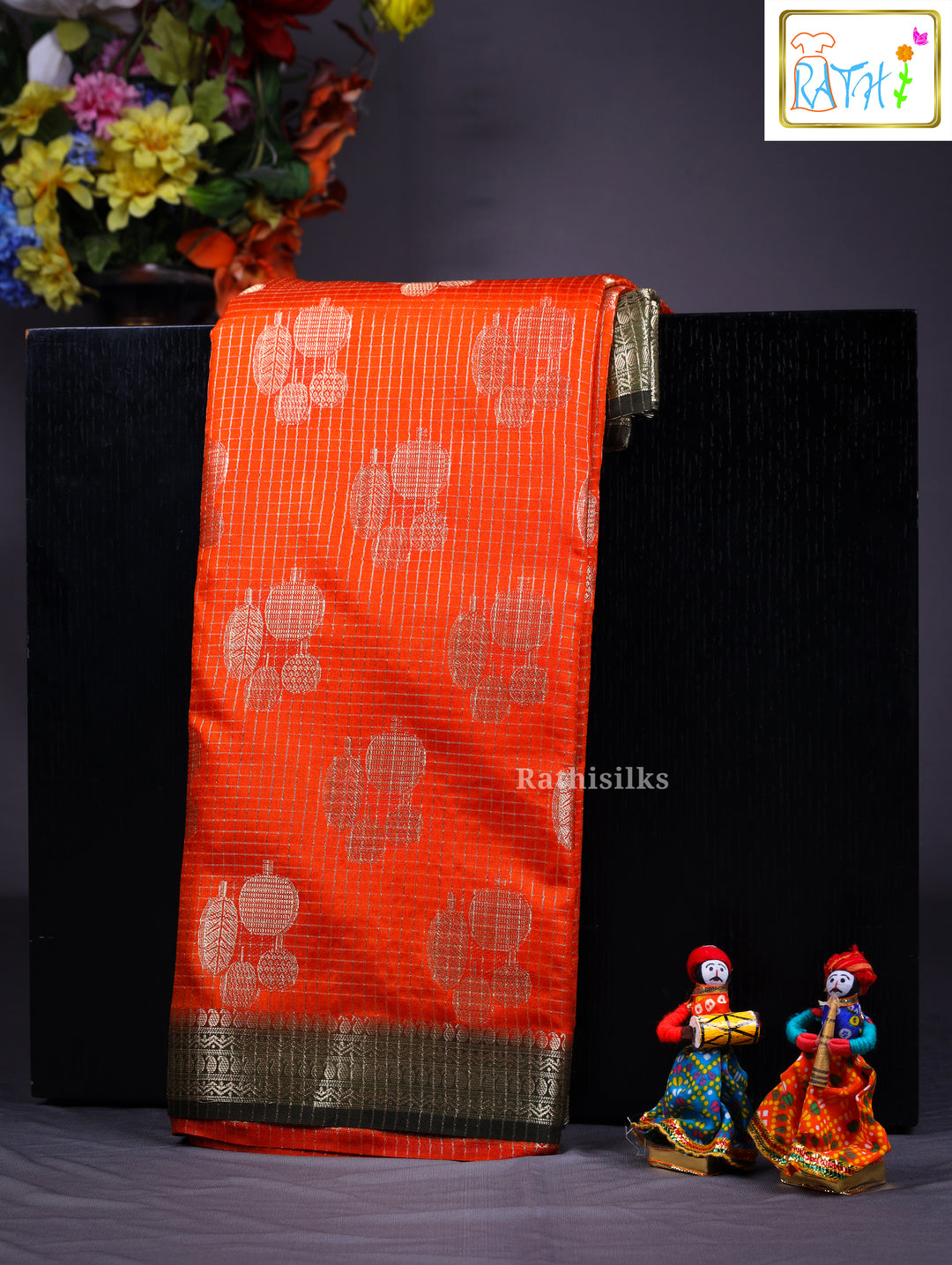 Synthetic Raw Checked Saree