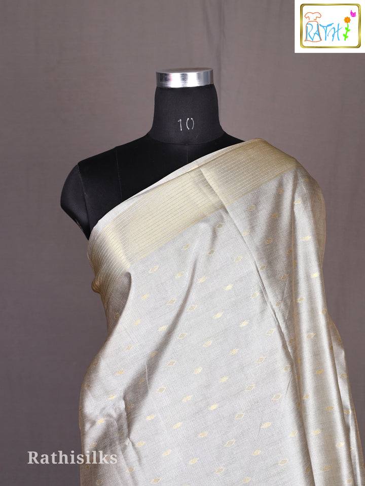 Silver Striped Border Tussar Saree