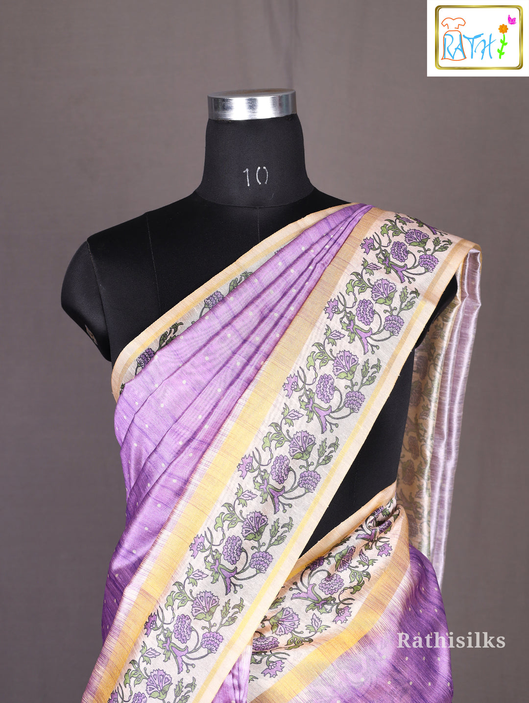 Lavender Floral Border Synthetic Cotton Saree