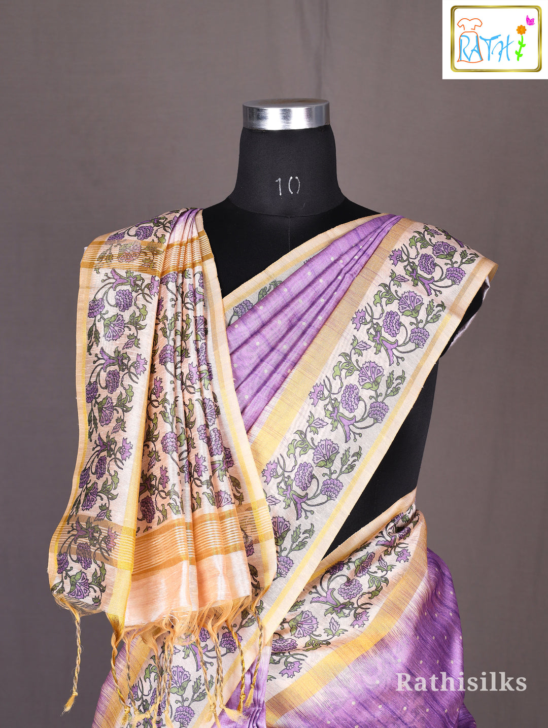 Lavender Floral Border Synthetic Cotton Saree