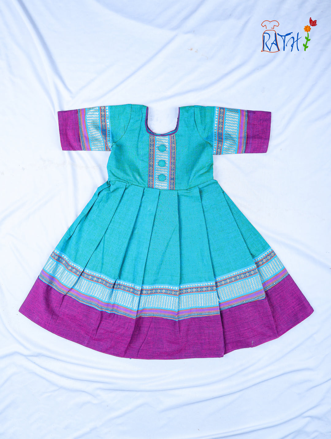 Stylish Mangalagiri Cotton Frock 1Y / Green