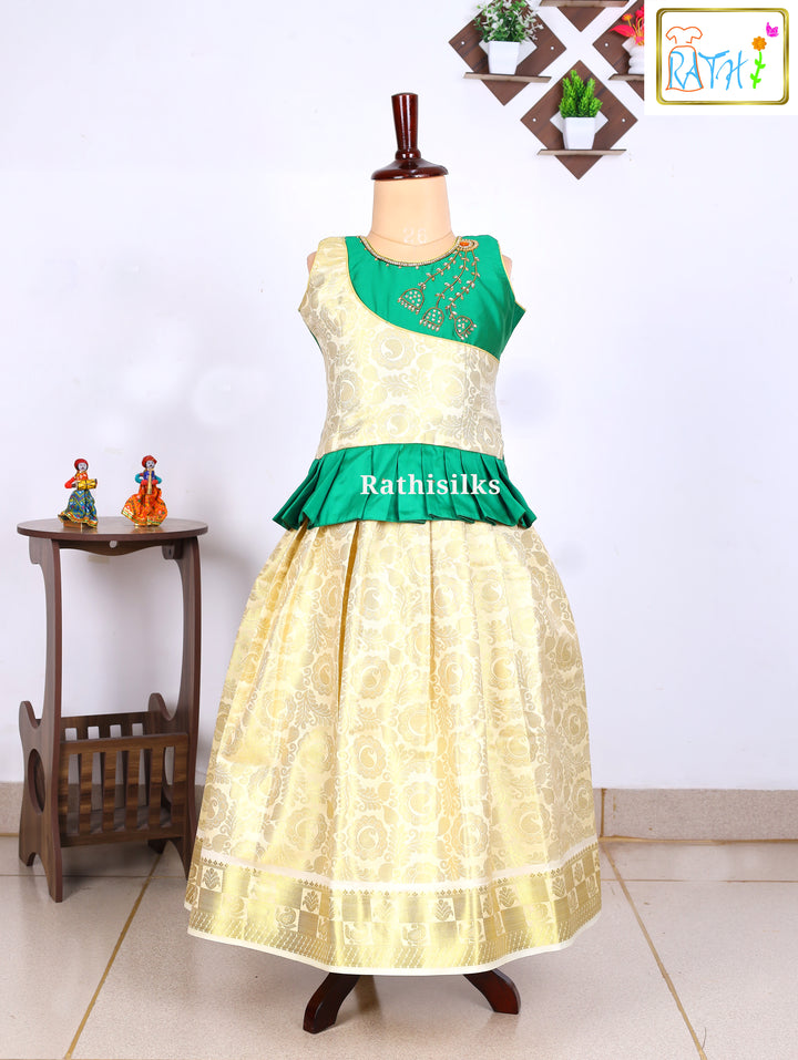 Green Peplum Style Brocade Art Silk Pavadai Set