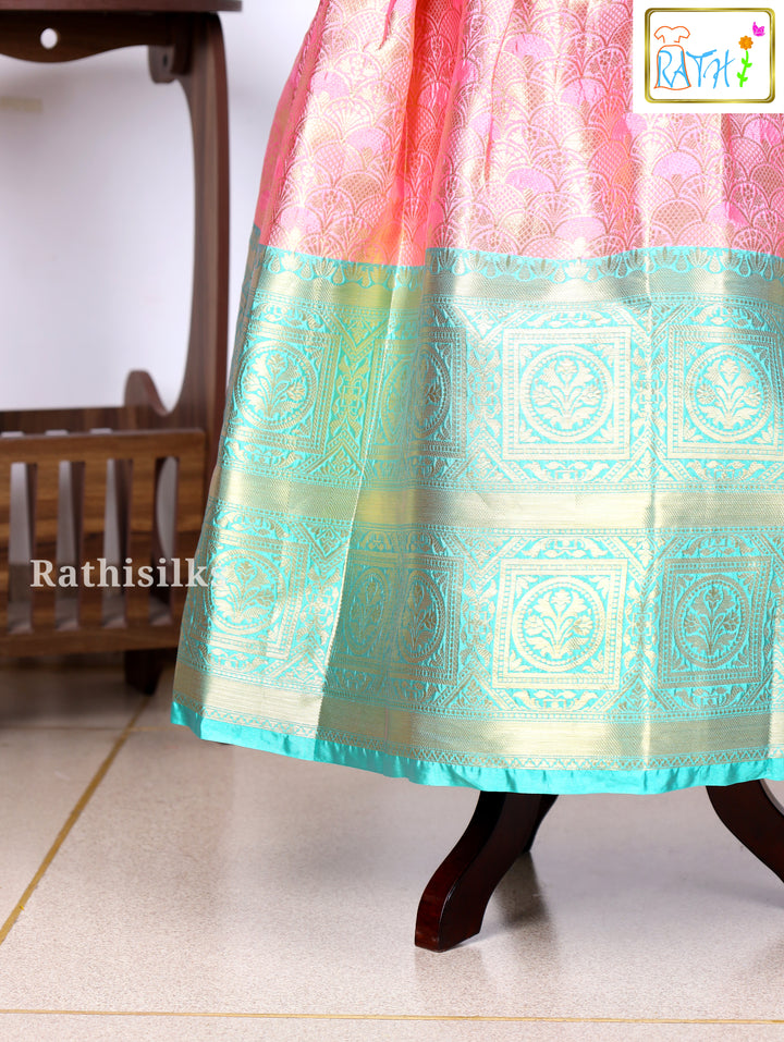 Green Karishma Top with Pink Art Silk Pavadai Set