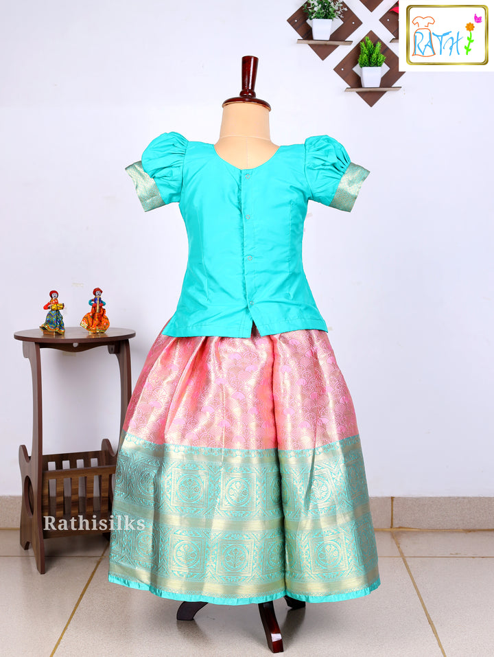Green Karishma Top with Pink Art Silk Pavadai Set