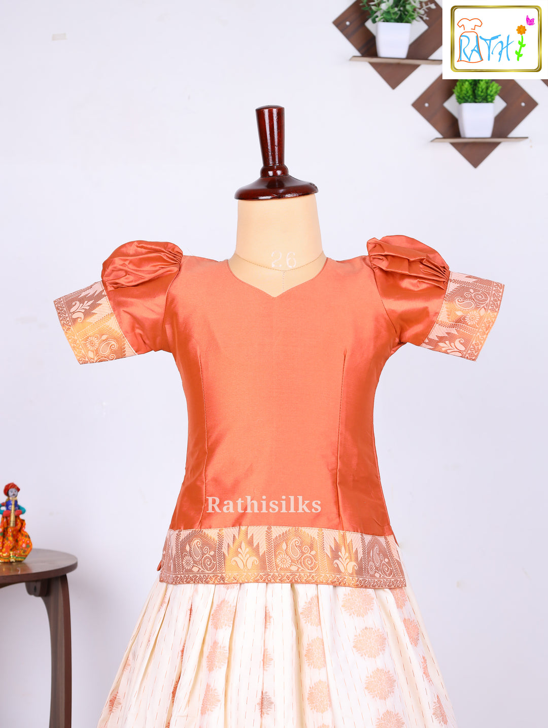 Karishma Puff-Sleeve Top with Traditional Art Silk Pavadai Set
