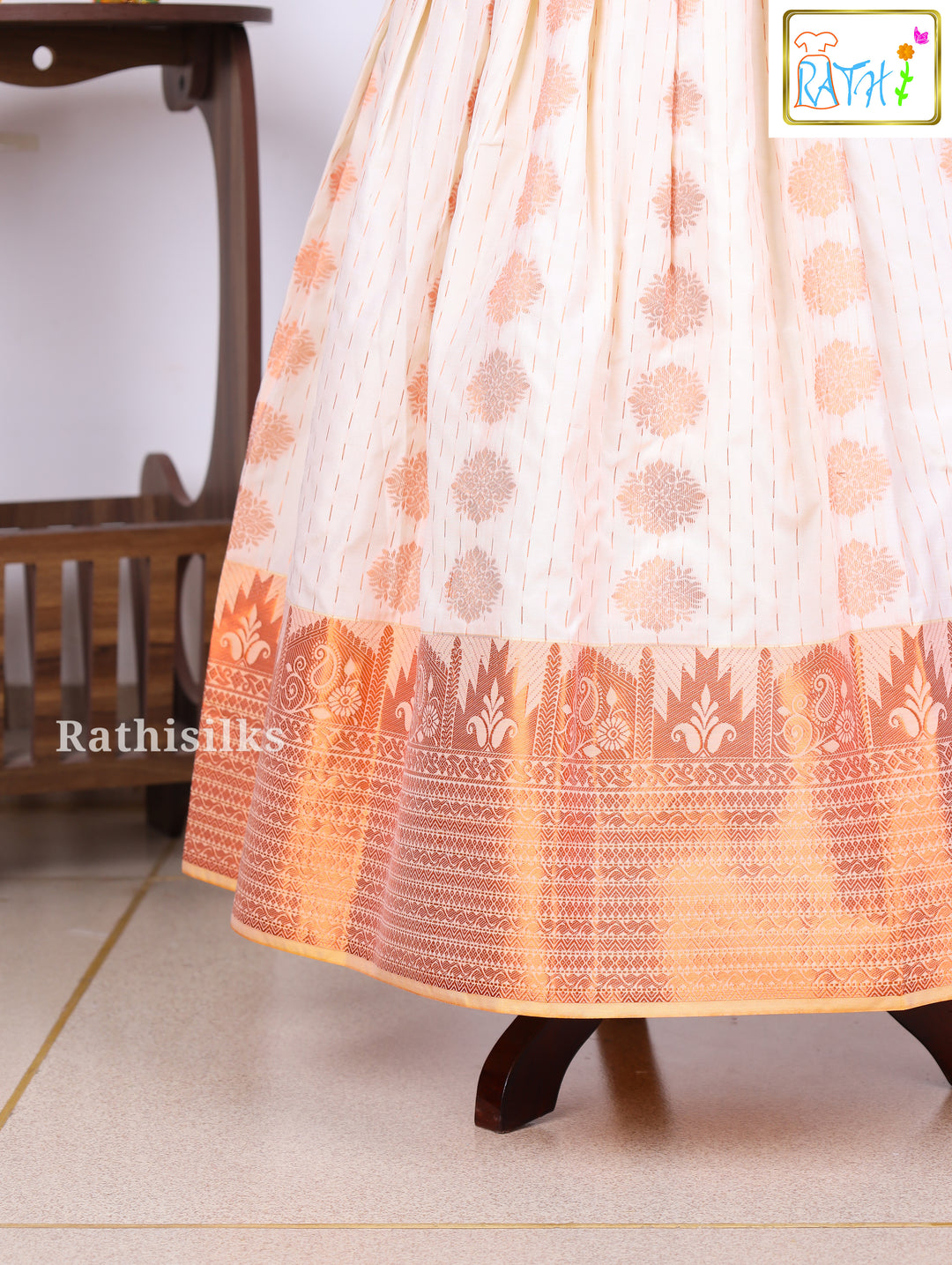 Karishma Puff-Sleeve Top with Traditional Art Silk Pavadai Set