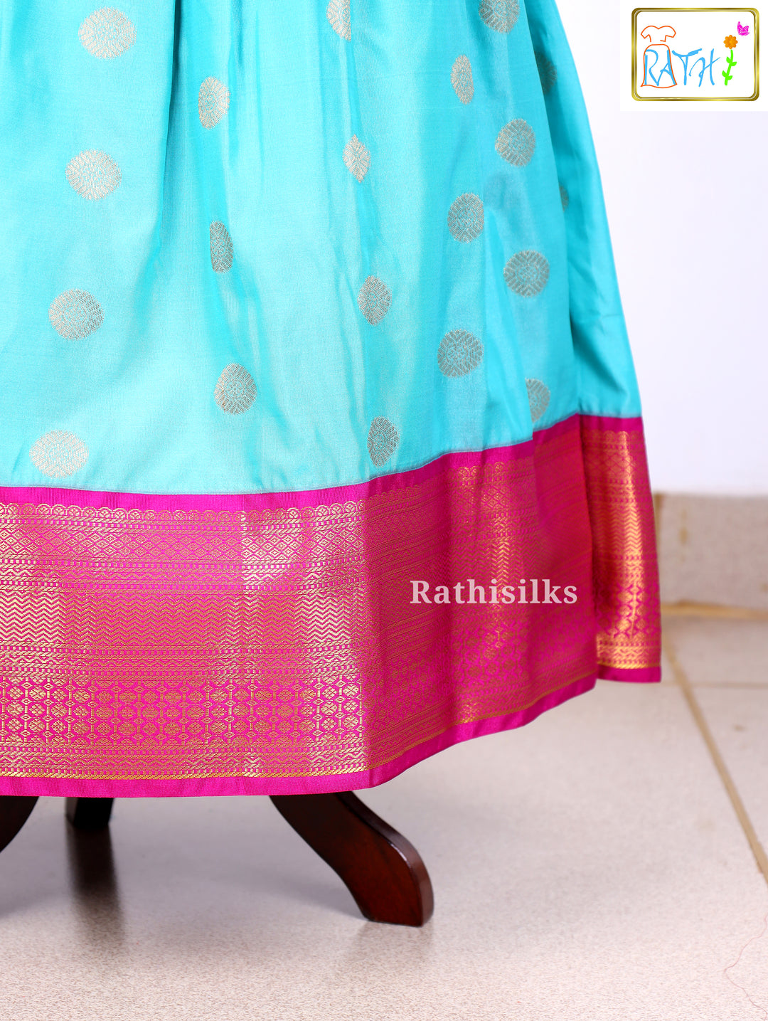 Pink Karishma Top with Aqua Blue Art Silk Pavadai Set