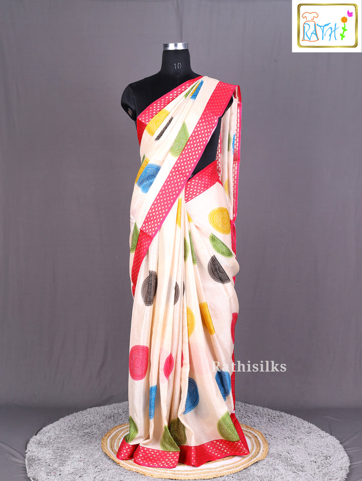 Multicolor Polka Circle Design Synthetic Saree