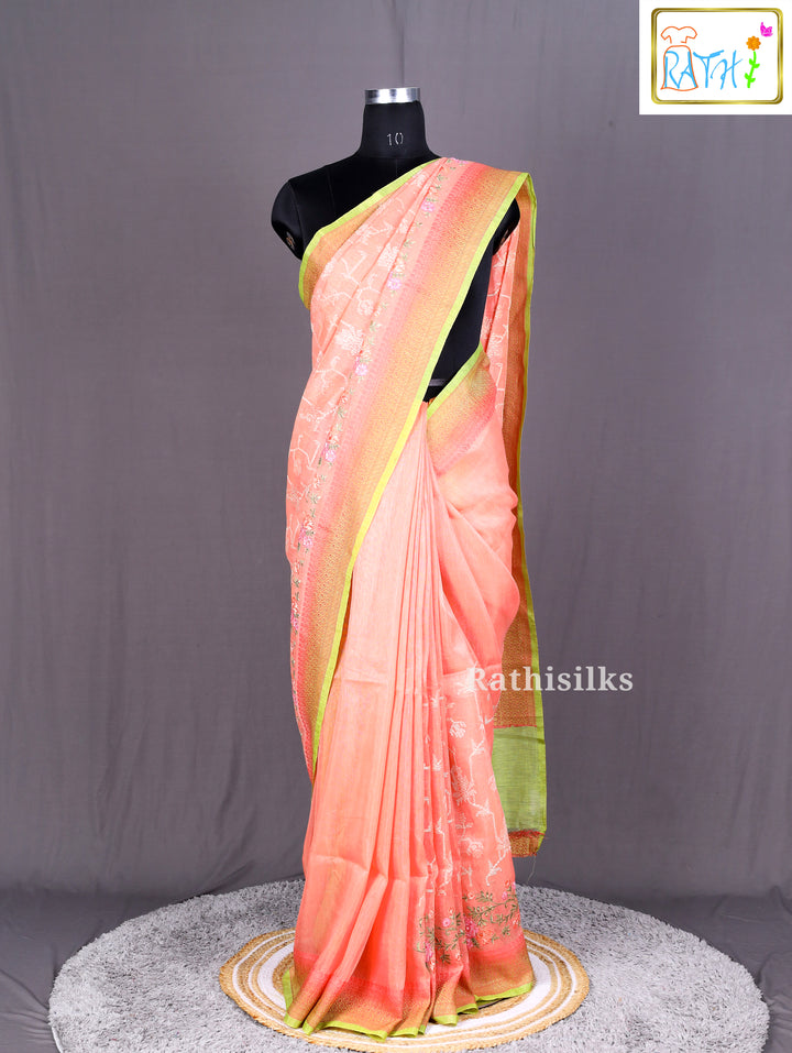 Peach Organza Saree